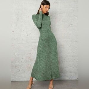 SHEIN Green Long Sleeve Ribbed Maxi Dress